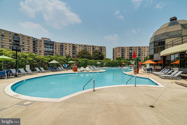 view of pool featuring a patio