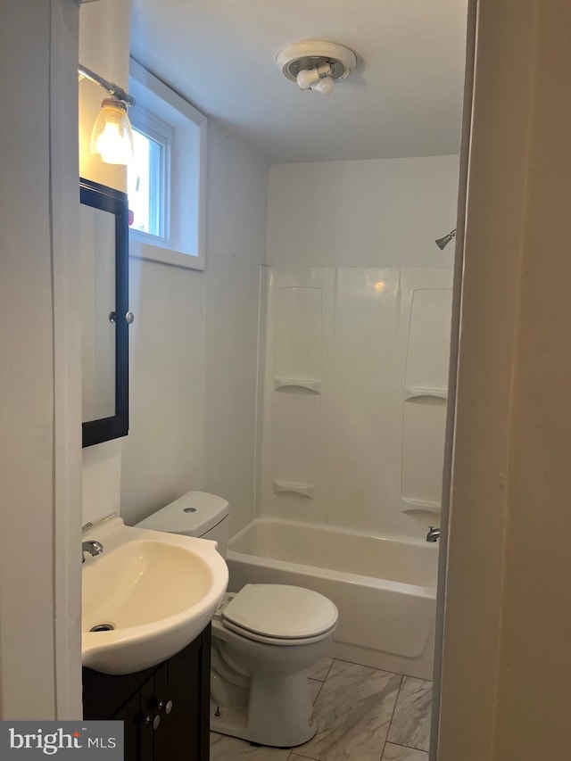 full bathroom featuring vanity, toilet, and shower / bath combination