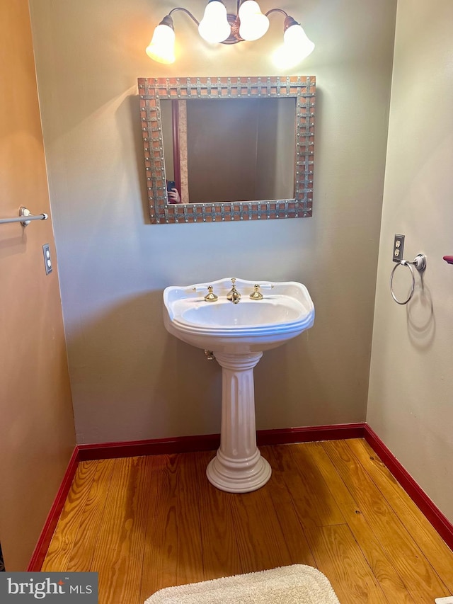 bathroom with hardwood / wood-style flooring