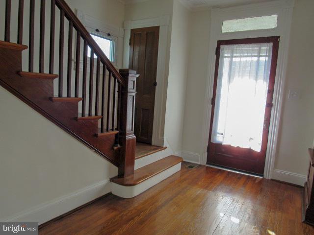 foyer entrance with dark wood-type flooring and a wealth of natural light