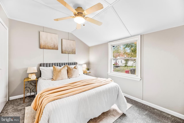 22 Fairmont Pl, Indian Head, MD 20640 - carpeted bedroom featuring baseboards, lofted ceiling, and a ceiling fan