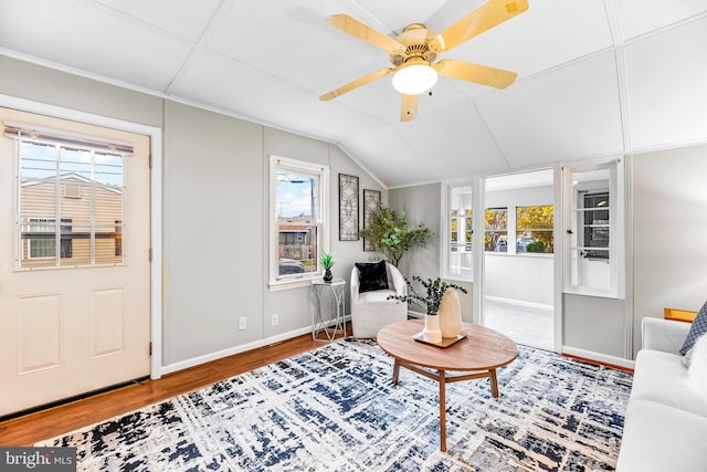22 Fairmont Pl, Indian Head, MD 20640 - living room with lofted ceiling, baseboards, and plenty of natural light