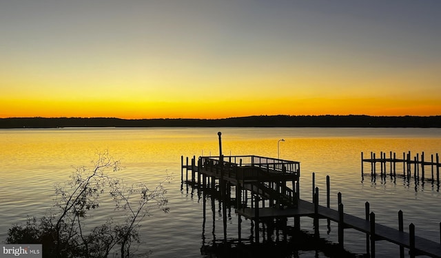 view of dock featuring a water view