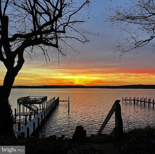 view of dock featuring a water view