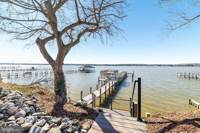 dock area with a water view