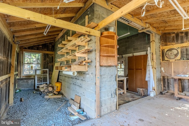 misc room featuring lofted ceiling