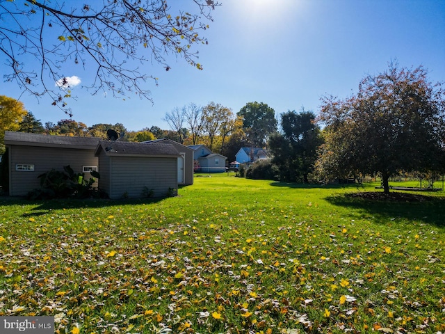 view of yard with a storage shed