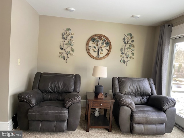 sitting room with light carpet