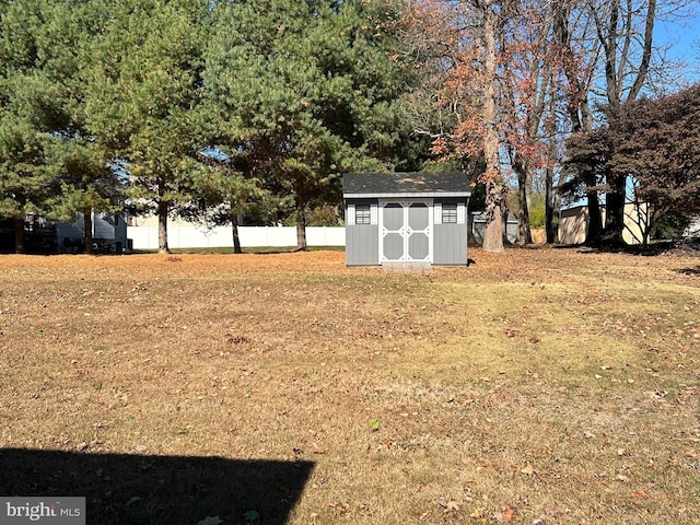 view of yard featuring a shed