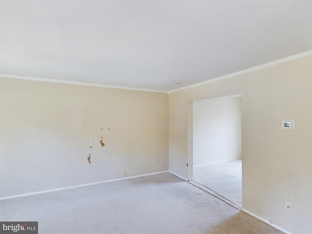 carpeted spare room with crown molding