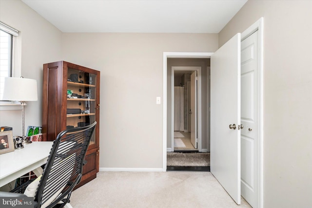 view of carpeted home office