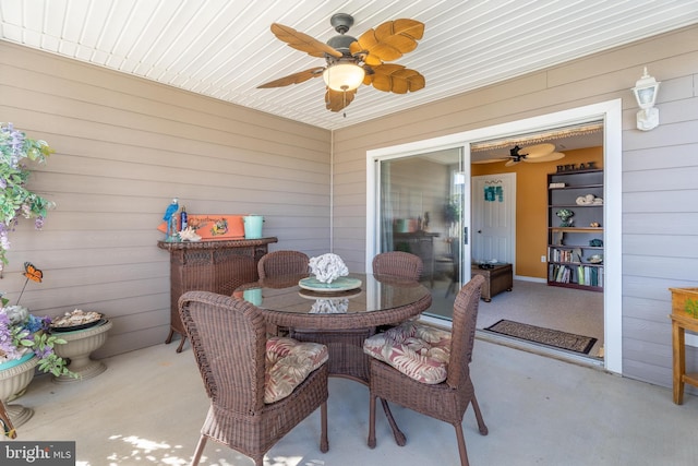 view of patio featuring ceiling fan