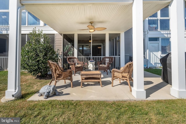 view of patio / terrace featuring ceiling fan