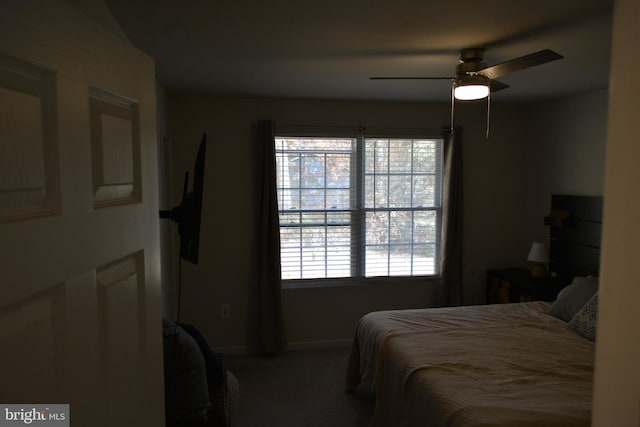 bedroom featuring ceiling fan and carpet flooring