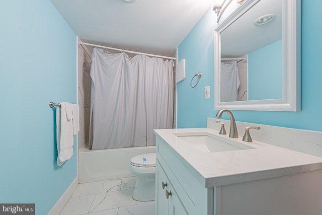 full bathroom with vanity, toilet, and shower / bath combo