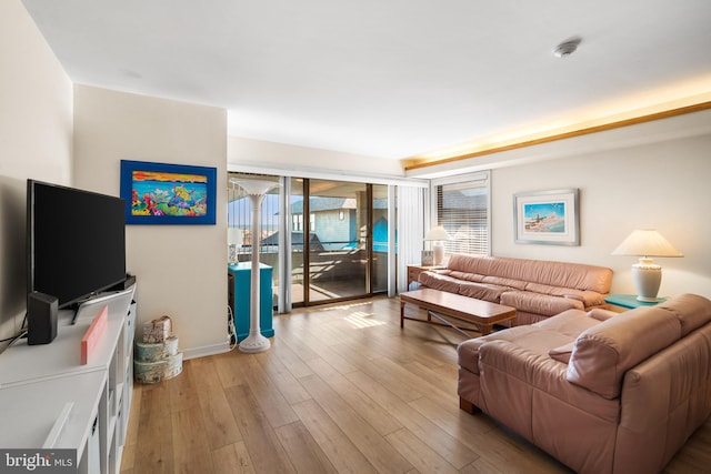 living room with light hardwood / wood-style flooring