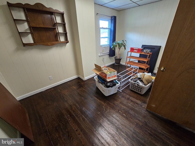 32 S F St, Keyser, WV 26726 - sitting room with wood-type flooring, baseboards, cooling unit, and wooden walls