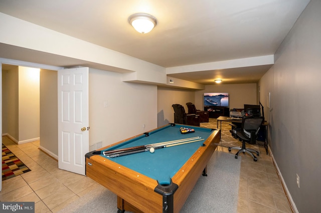 game room with billiards and light tile patterned floors