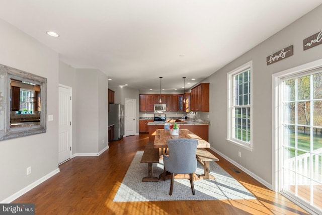 dining room with dark hardwood / wood-style floors