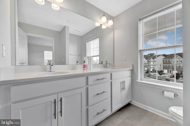 bathroom featuring vanity, toilet, and tile patterned floors