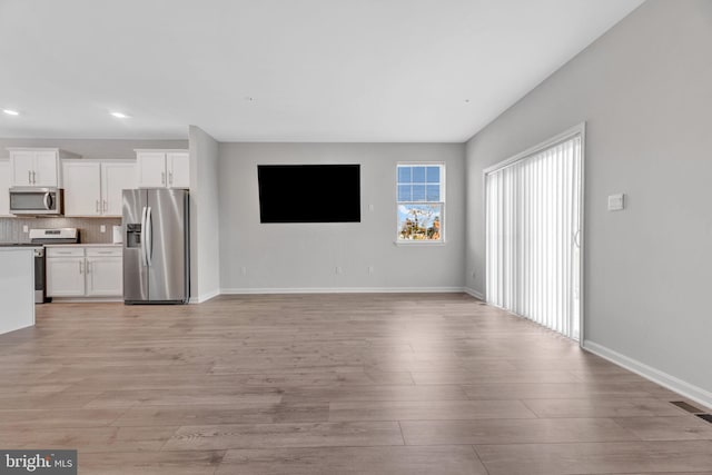 unfurnished living room with light hardwood / wood-style floors