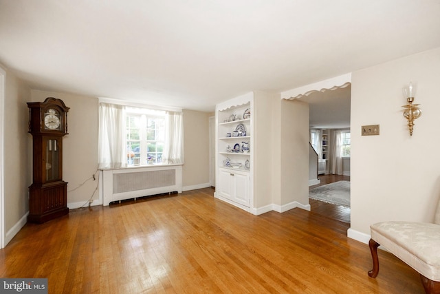 interior space with radiator, wood-type flooring, and plenty of natural light