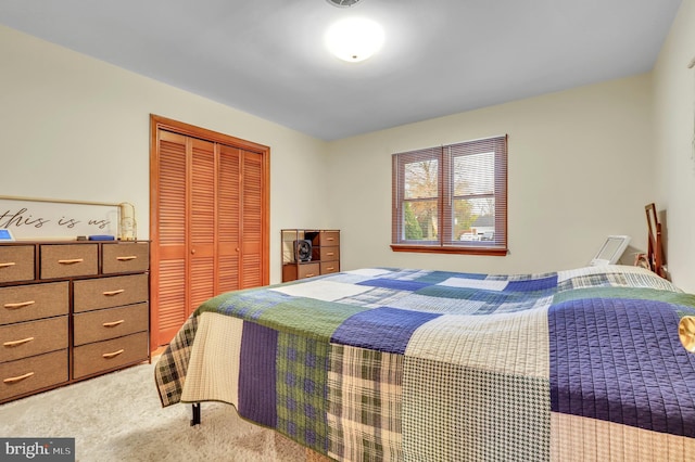 bedroom featuring carpet and a closet