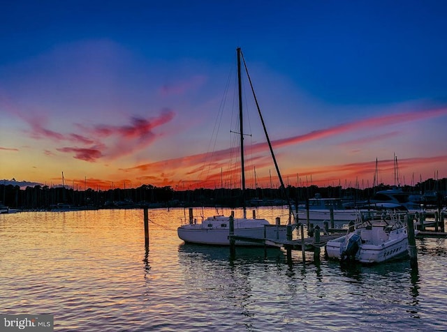 view of dock featuring a water view