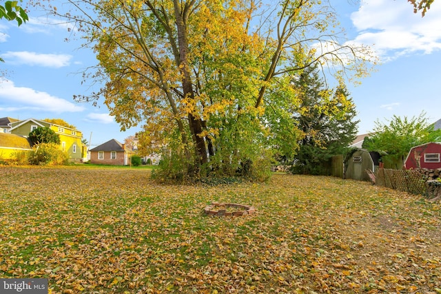 view of yard with a shed