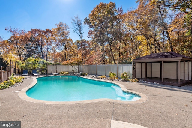 view of swimming pool featuring a patio area