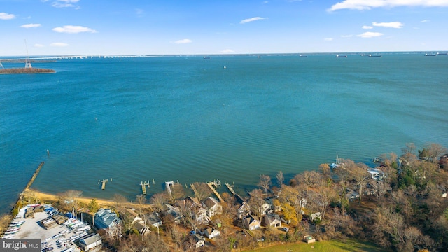 exterior space with a water view