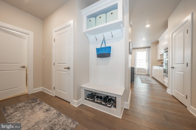 mudroom featuring dark hardwood / wood-style floors