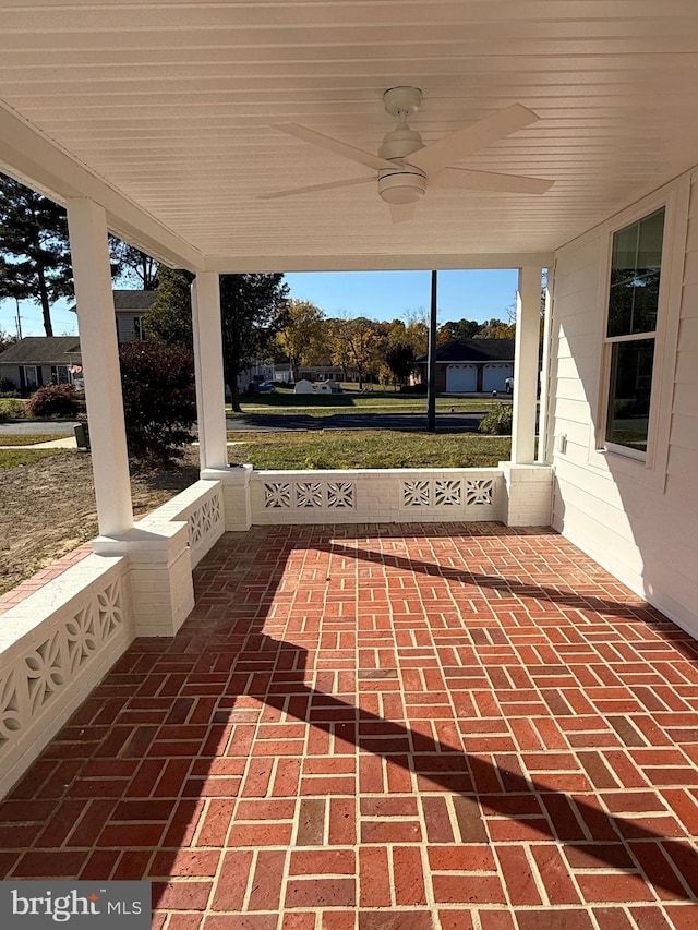 view of patio / terrace with a porch and ceiling fan