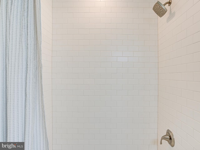 details with a shower with shower curtain