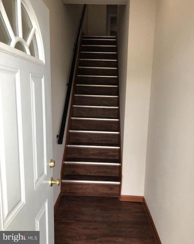 stairs featuring wood-type flooring