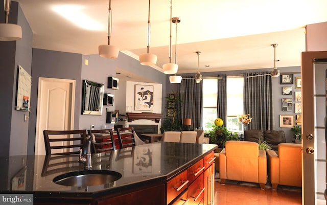 kitchen with sink and decorative light fixtures