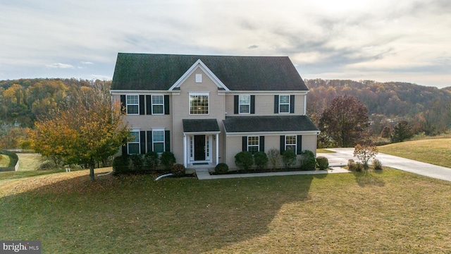 colonial house with a front lawn