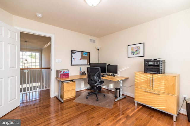 office space featuring hardwood / wood-style flooring