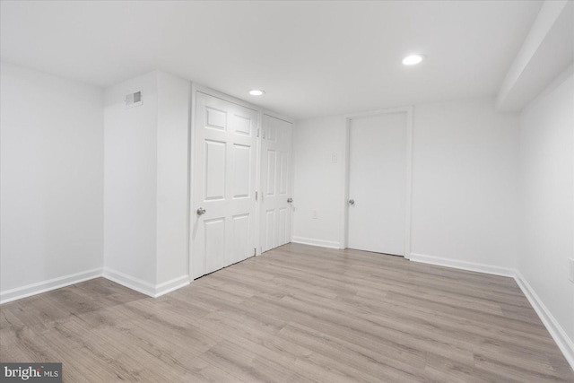 interior space with light hardwood / wood-style floors