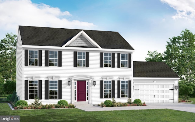 TBD Rowland Dr, Colora, MD 21917 - colonial house with a front lawn, concrete driveway, roof with shingles, and a garage