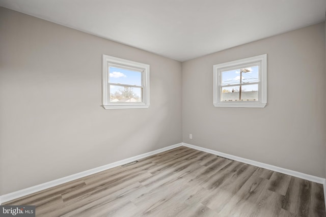 empty room with light wood-type flooring and a wealth of natural light