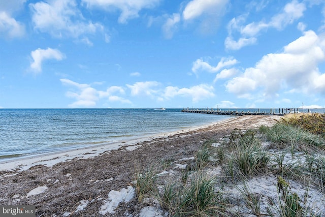 property view of water featuring a beach view