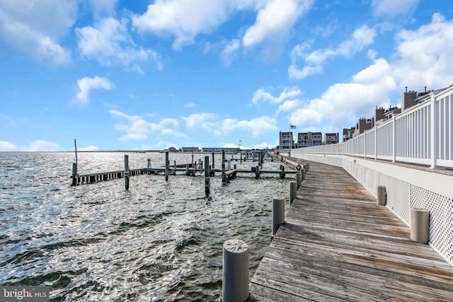 dock area with a water view