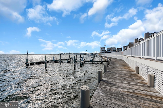 view of dock with a water view