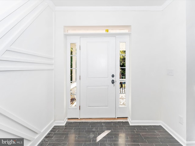 foyer featuring dark wood-type flooring