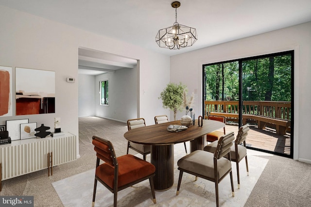 9103 Home Guard Dr, Burke, VA 22015 - dining space with light carpet, a chandelier, and baseboards