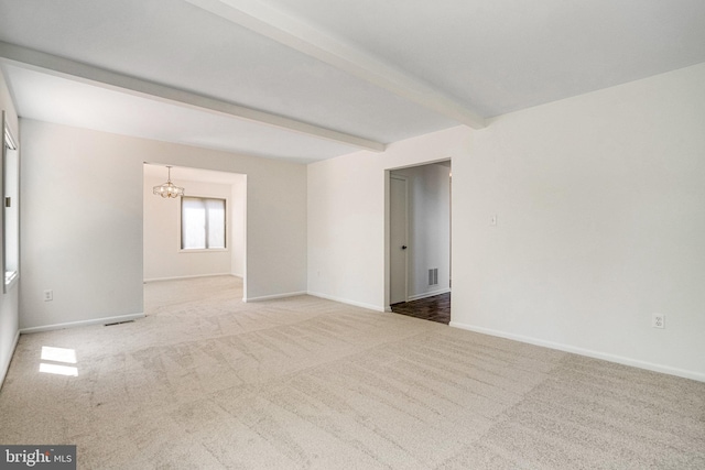 9103 Home Guard Dr, Burke, VA 22015 - carpeted empty room with a chandelier, beamed ceiling, and baseboards