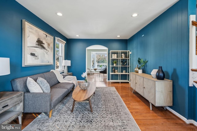 living room with hardwood / wood-style flooring