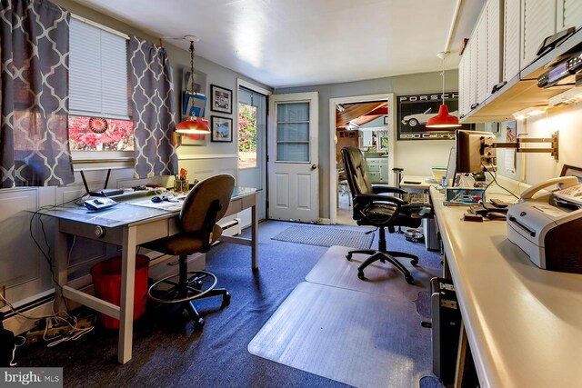 view of carpeted home office