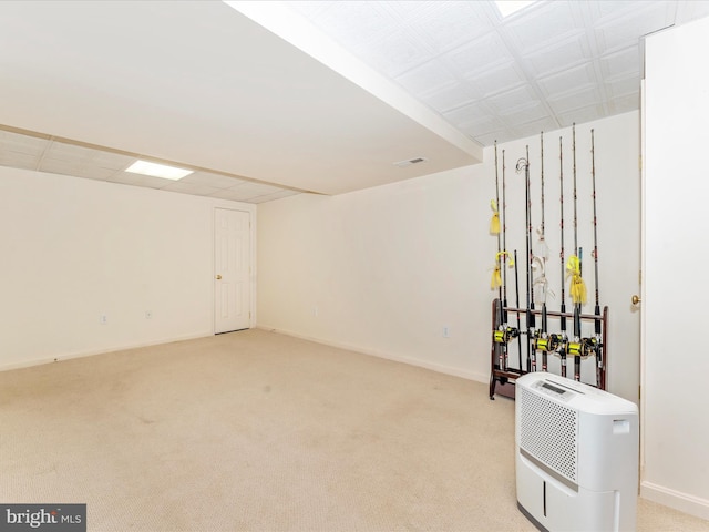 basement with light carpet